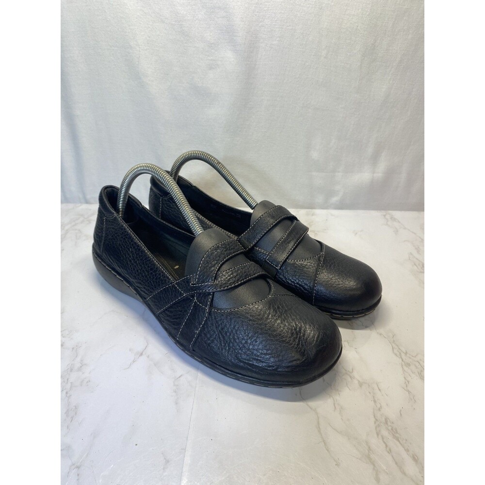 Clarks Loafers Womens 9M Black Leather Bendables Strappy Comfort Career Shoes